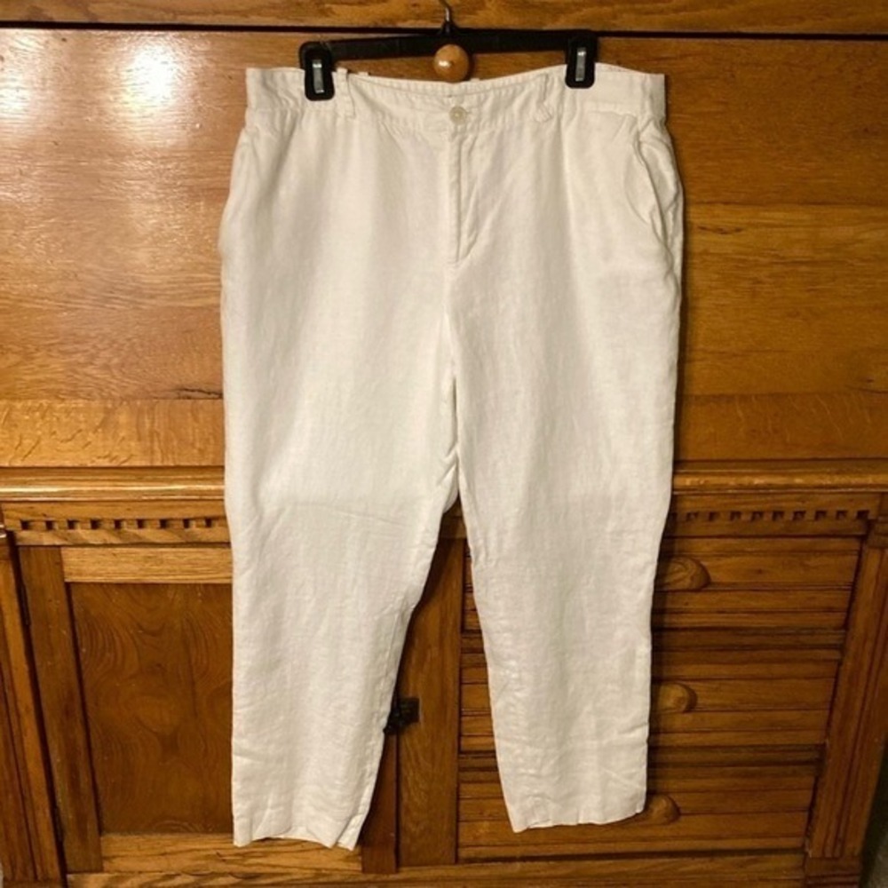 Lauren Ralph Lauren Quiet Luxury White 100% Linen Lined Straight Leg Trousers 12